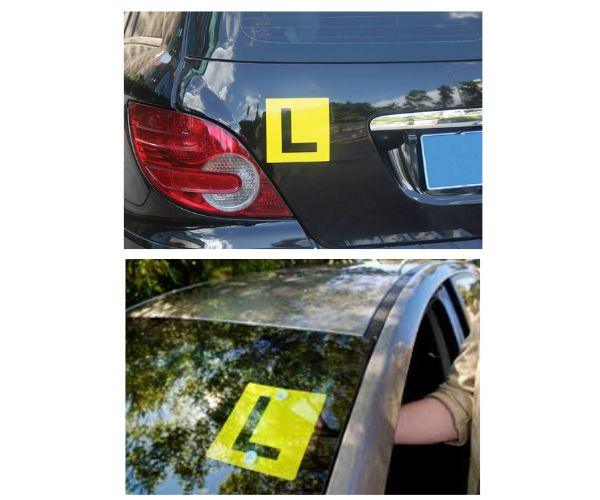 L plates on front and back side of a car